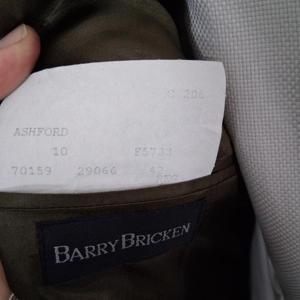 Barry Bricken Blazer Men 42R Brown Herringbone Windowpane Sport Coat Double Vent